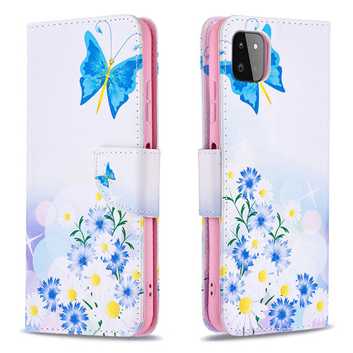 Leather Case Stands Fashionable Pattern Flip Cover Holder B01F for Samsung Galaxy A22s 5G Blue