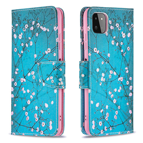 Leather Case Stands Fashionable Pattern Flip Cover Holder B01F for Samsung Galaxy A22s 5G Cyan