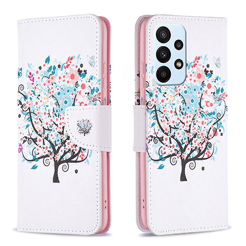 Leather Case Stands Fashionable Pattern Flip Cover Holder B01F for Samsung Galaxy A23 4G White