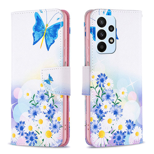 Leather Case Stands Fashionable Pattern Flip Cover Holder B01F for Samsung Galaxy A23 5G Blue