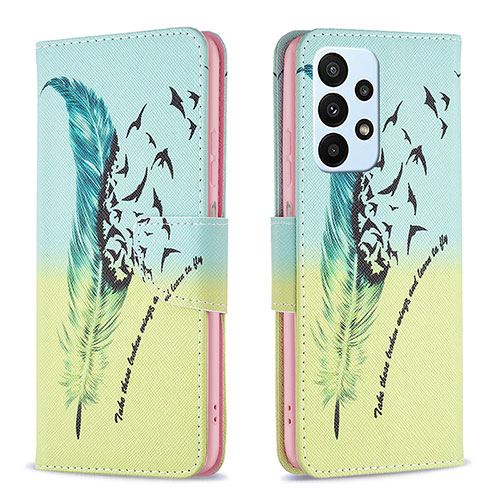 Leather Case Stands Fashionable Pattern Flip Cover Holder B01F for Samsung Galaxy A23 5G Matcha Green