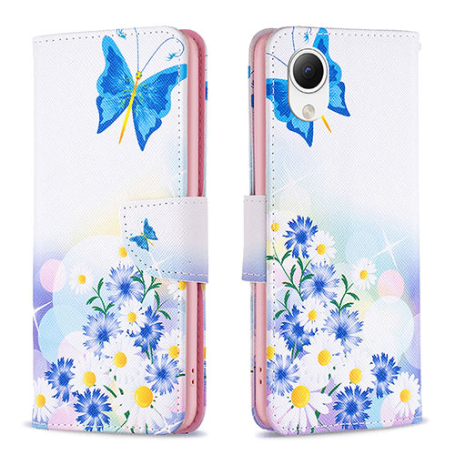 Leather Case Stands Fashionable Pattern Flip Cover Holder B01F for Samsung Galaxy A23 5G SC-56C Blue