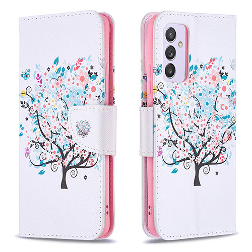 Leather Case Stands Fashionable Pattern Flip Cover Holder B01F for Samsung Galaxy A24 4G White