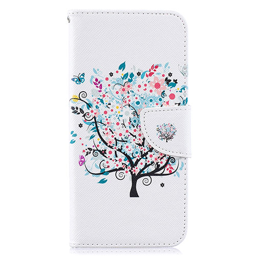 Leather Case Stands Fashionable Pattern Flip Cover Holder B01F for Samsung Galaxy A30S White