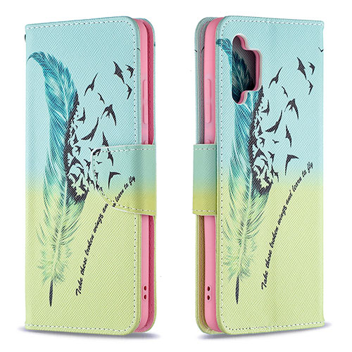 Leather Case Stands Fashionable Pattern Flip Cover Holder B01F for Samsung Galaxy A32 4G Matcha Green