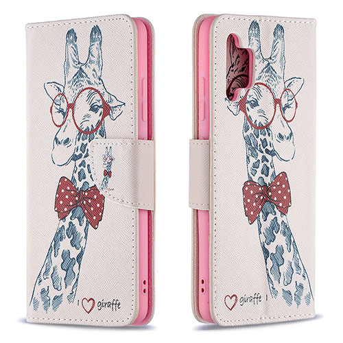 Leather Case Stands Fashionable Pattern Flip Cover Holder B01F for Samsung Galaxy A32 4G Pink