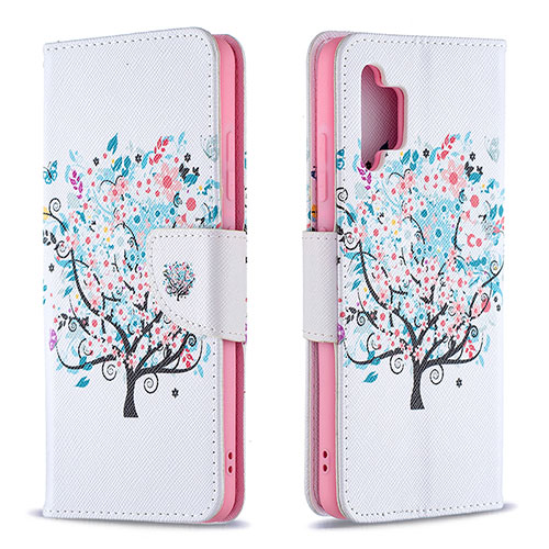 Leather Case Stands Fashionable Pattern Flip Cover Holder B01F for Samsung Galaxy A32 4G White