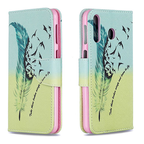 Leather Case Stands Fashionable Pattern Flip Cover Holder B01F for Samsung Galaxy A40s Matcha Green