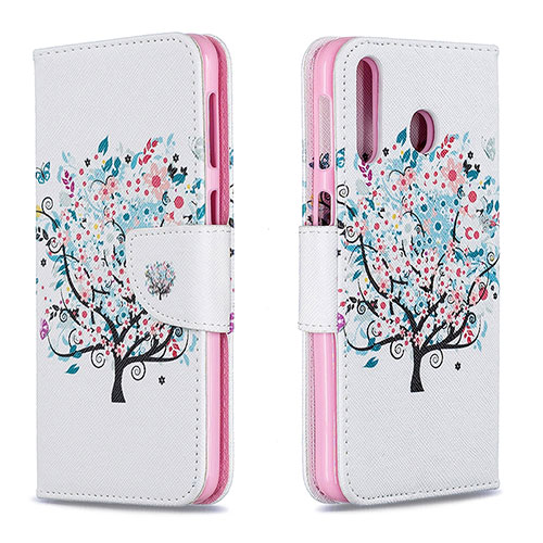 Leather Case Stands Fashionable Pattern Flip Cover Holder B01F for Samsung Galaxy A40s White