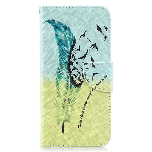 Leather Case Stands Fashionable Pattern Flip Cover Holder B01F for Samsung Galaxy A50 Matcha Green