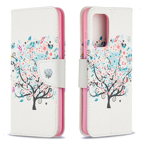 Leather Case Stands Fashionable Pattern Flip Cover Holder B01F for Samsung Galaxy A52 4G White