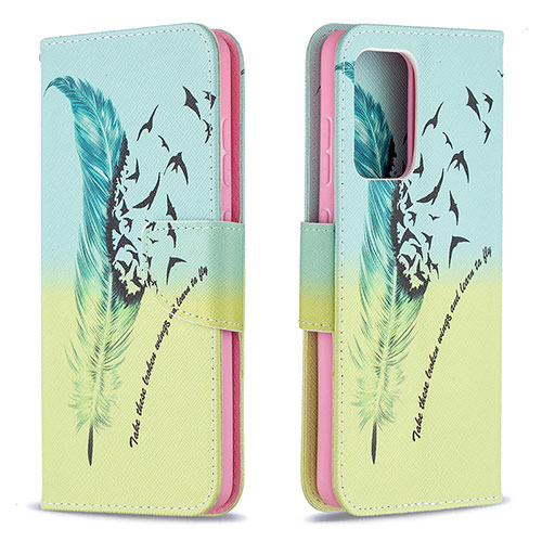 Leather Case Stands Fashionable Pattern Flip Cover Holder B01F for Samsung Galaxy A52s 5G Matcha Green