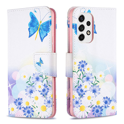 Leather Case Stands Fashionable Pattern Flip Cover Holder B01F for Samsung Galaxy A53 5G Blue