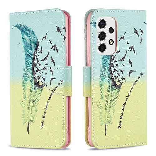 Leather Case Stands Fashionable Pattern Flip Cover Holder B01F for Samsung Galaxy A53 5G Matcha Green