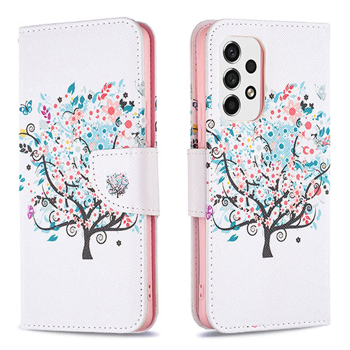 Leather Case Stands Fashionable Pattern Flip Cover Holder B01F for Samsung Galaxy A53 5G White