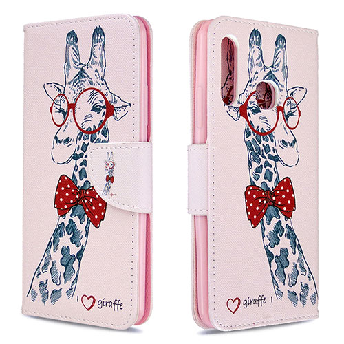 Leather Case Stands Fashionable Pattern Flip Cover Holder B01F for Samsung Galaxy A70E Pink