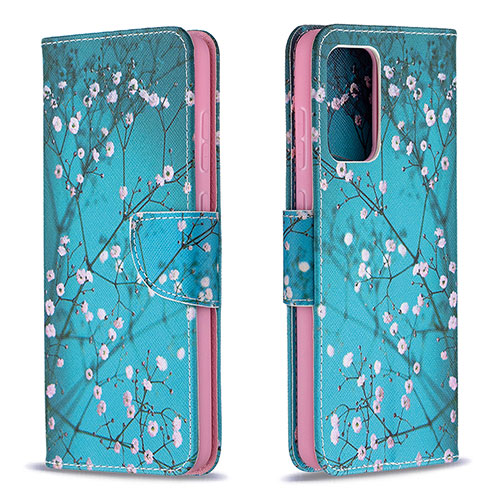 Leather Case Stands Fashionable Pattern Flip Cover Holder B01F for Samsung Galaxy A72 4G Cyan
