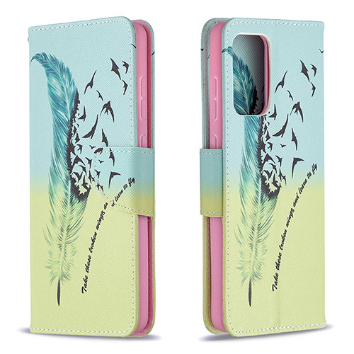 Leather Case Stands Fashionable Pattern Flip Cover Holder B01F for Samsung Galaxy A72 4G Matcha Green