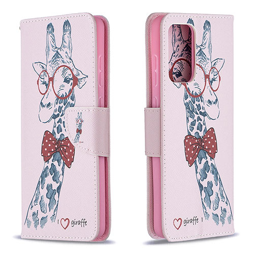 Leather Case Stands Fashionable Pattern Flip Cover Holder B01F for Samsung Galaxy A72 4G Pink