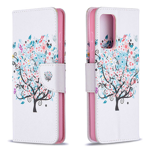 Leather Case Stands Fashionable Pattern Flip Cover Holder B01F for Samsung Galaxy A72 4G White