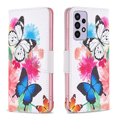 Leather Case Stands Fashionable Pattern Flip Cover Holder B01F for Samsung Galaxy A73 5G Colorful