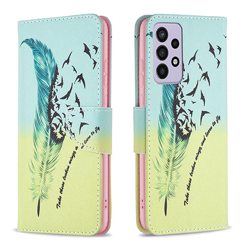 Leather Case Stands Fashionable Pattern Flip Cover Holder B01F for Samsung Galaxy A73 5G Matcha Green