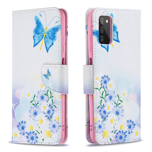 Leather Case Stands Fashionable Pattern Flip Cover Holder B01F for Samsung Galaxy F02S SM-E025F Blue