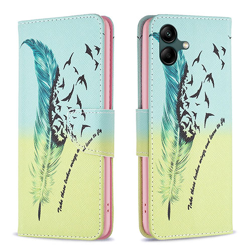 Leather Case Stands Fashionable Pattern Flip Cover Holder B01F for Samsung Galaxy F04 Matcha Green