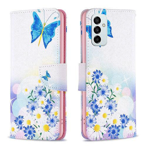 Leather Case Stands Fashionable Pattern Flip Cover Holder B01F for Samsung Galaxy F23 5G Blue