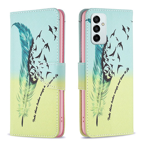 Leather Case Stands Fashionable Pattern Flip Cover Holder B01F for Samsung Galaxy F23 5G Matcha Green