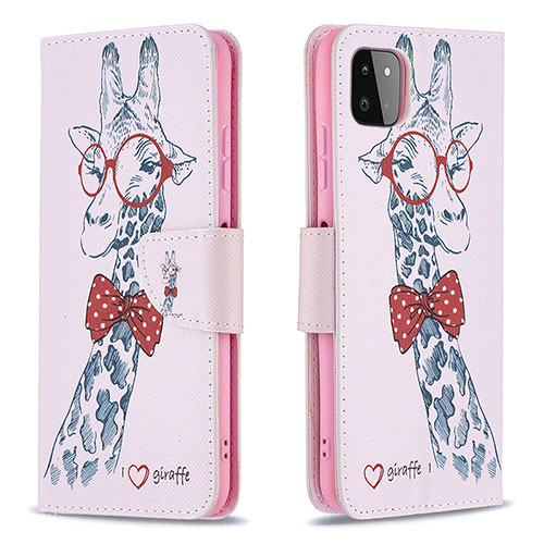 Leather Case Stands Fashionable Pattern Flip Cover Holder B01F for Samsung Galaxy F42 5G Pink