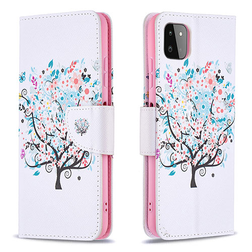 Leather Case Stands Fashionable Pattern Flip Cover Holder B01F for Samsung Galaxy F42 5G White