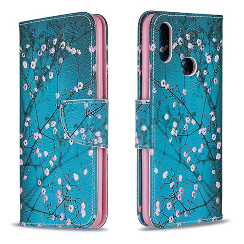 Leather Case Stands Fashionable Pattern Flip Cover Holder B01F for Samsung Galaxy M01s Cyan