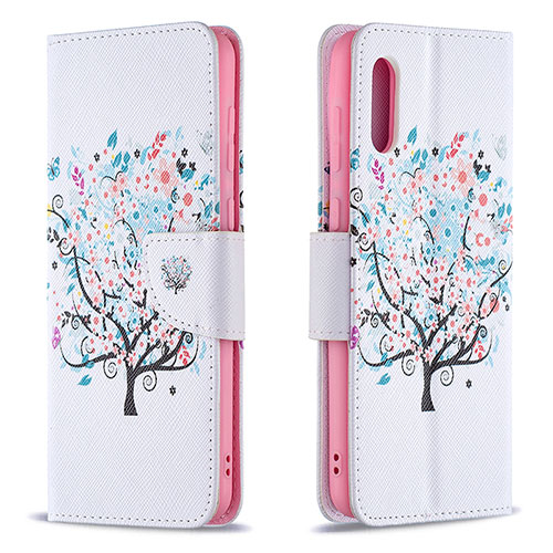 Leather Case Stands Fashionable Pattern Flip Cover Holder B01F for Samsung Galaxy M02 White