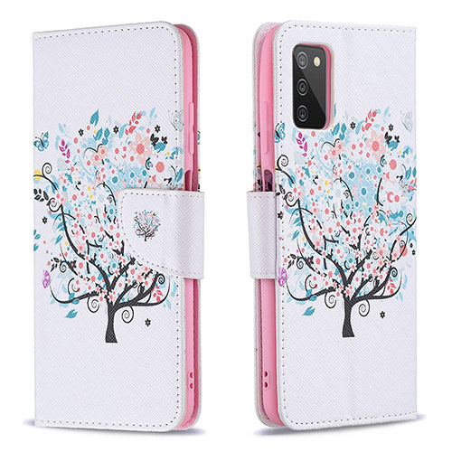 Leather Case Stands Fashionable Pattern Flip Cover Holder B01F for Samsung Galaxy M02s White