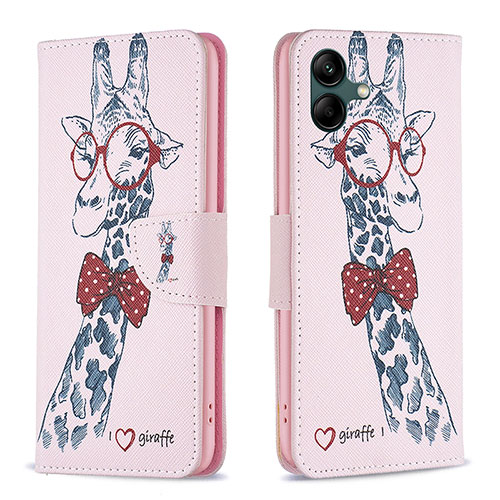 Leather Case Stands Fashionable Pattern Flip Cover Holder B01F for Samsung Galaxy M04 Pink