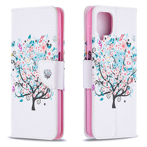 Leather Case Stands Fashionable Pattern Flip Cover Holder B01F for Samsung Galaxy M12 White