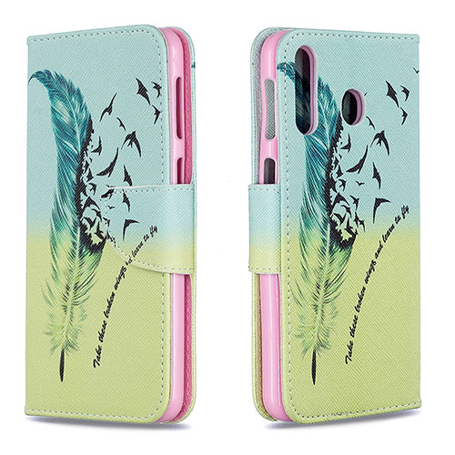 Leather Case Stands Fashionable Pattern Flip Cover Holder B01F for Samsung Galaxy M30 Matcha Green