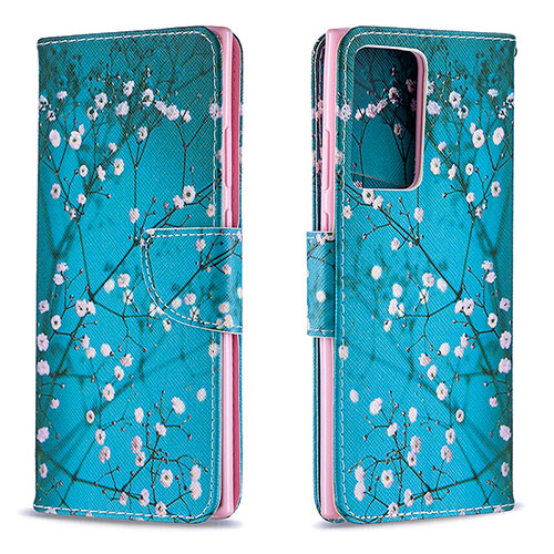 Leather Case Stands Fashionable Pattern Flip Cover Holder B01F for Samsung Galaxy Note 20 Ultra 5G Cyan