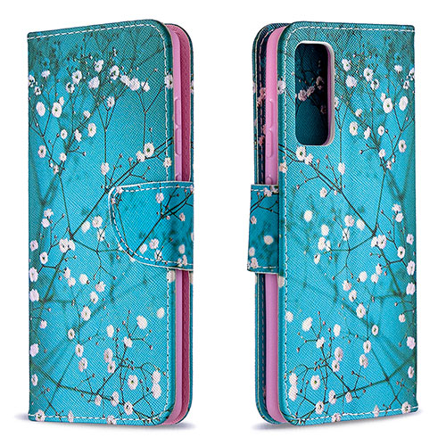 Leather Case Stands Fashionable Pattern Flip Cover Holder B01F for Samsung Galaxy S20 FE 4G Cyan