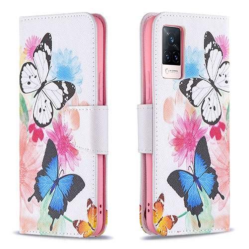 Leather Case Stands Fashionable Pattern Flip Cover Holder B01F for Vivo V21 5G Colorful