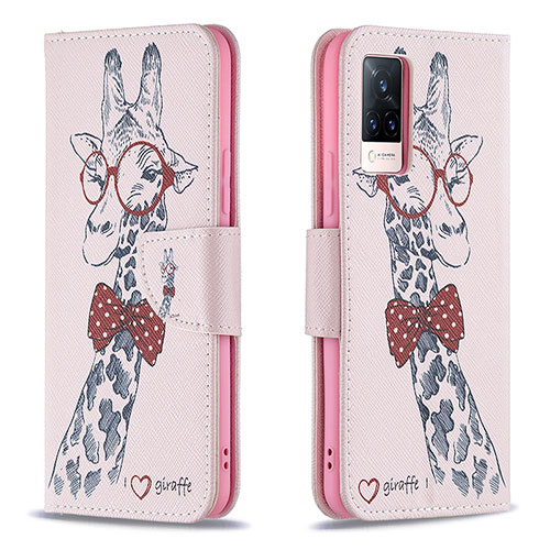 Leather Case Stands Fashionable Pattern Flip Cover Holder B01F for Vivo V21 5G Pink