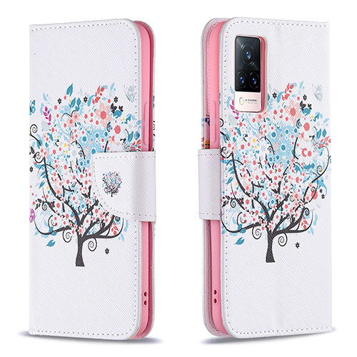 Leather Case Stands Fashionable Pattern Flip Cover Holder B01F for Vivo V21 5G White