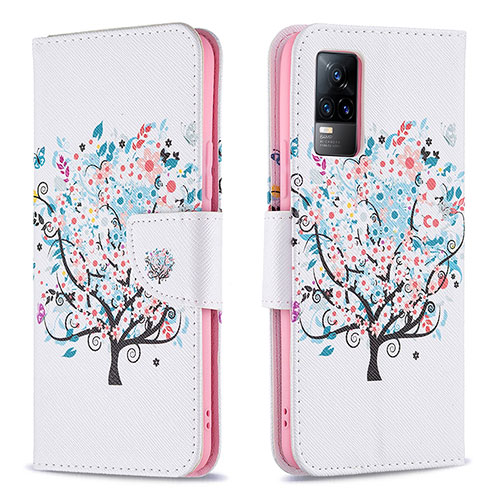 Leather Case Stands Fashionable Pattern Flip Cover Holder B01F for Vivo V21e 4G White