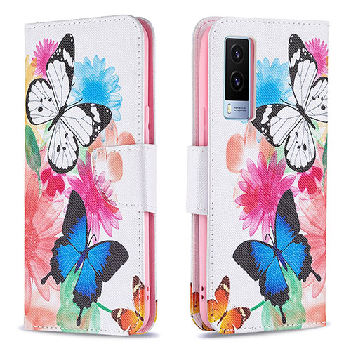 Leather Case Stands Fashionable Pattern Flip Cover Holder B01F for Vivo V21e 5G Colorful