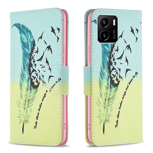 Leather Case Stands Fashionable Pattern Flip Cover Holder B01F for Vivo Y01 Matcha Green