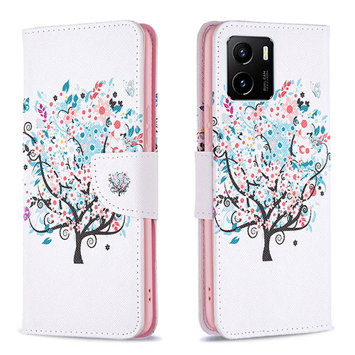 Leather Case Stands Fashionable Pattern Flip Cover Holder B01F for Vivo Y01 White