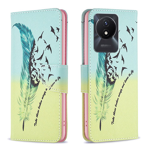 Leather Case Stands Fashionable Pattern Flip Cover Holder B01F for Vivo Y02A Matcha Green