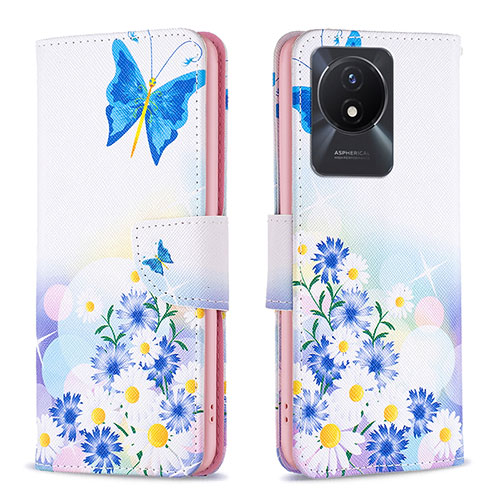 Leather Case Stands Fashionable Pattern Flip Cover Holder B01F for Vivo Y02t Blue