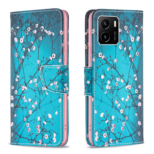 Leather Case Stands Fashionable Pattern Flip Cover Holder B01F for Vivo Y10 Cyan